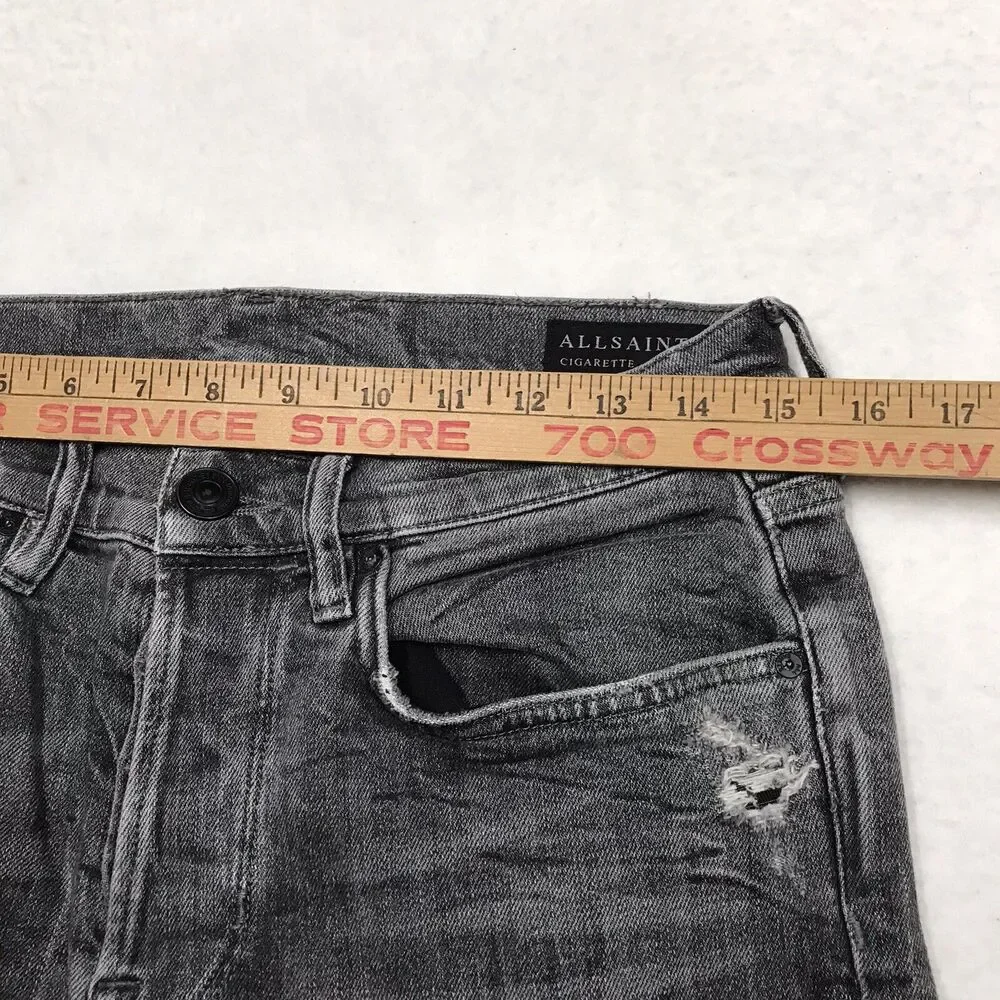 ALL SAINTS Raveline Cigarette Jean Men 30x32 Gray Distress Taper Stretch Denim